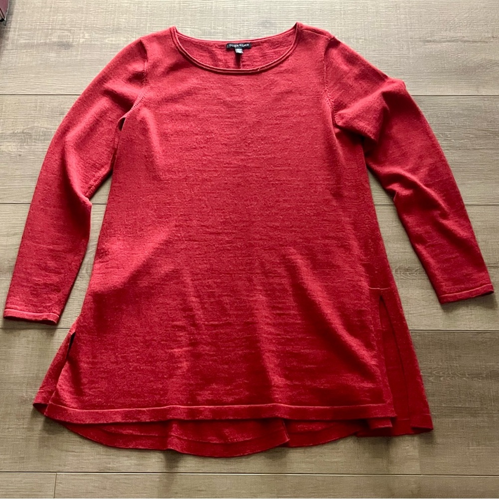Eileen Fisher Tunic Sweater Dress Shift Merino Wool Women‎ S/P Slits Minimalist